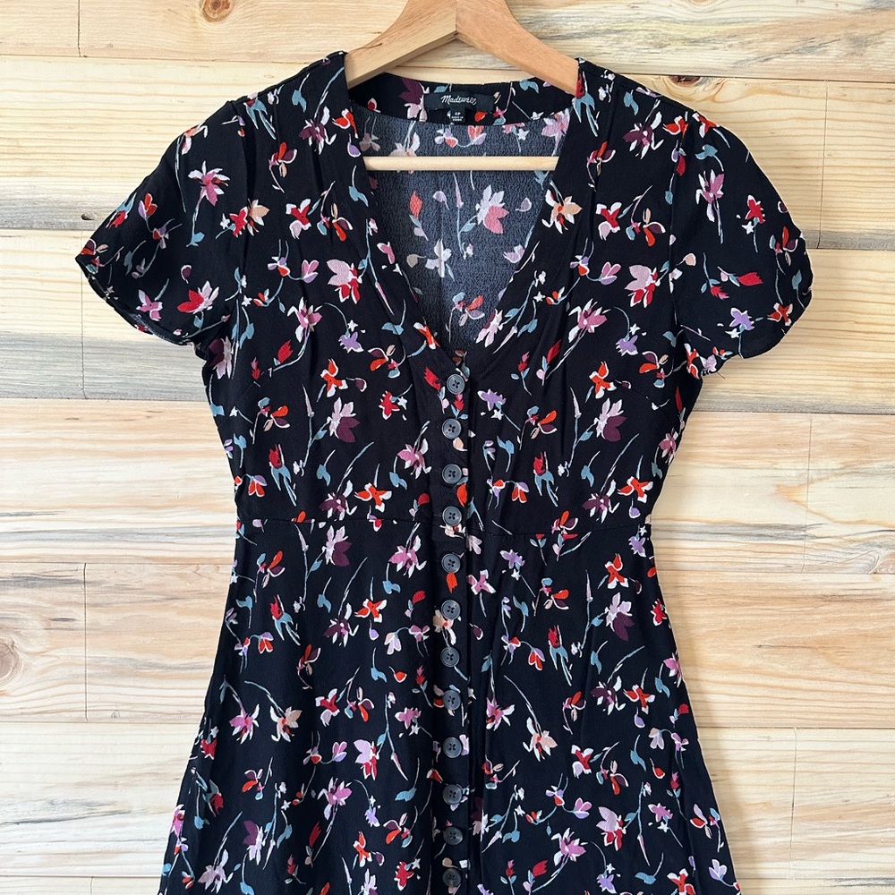 Madewell Black Floral Button-Down Dress